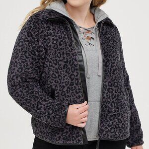 Torrid Faux Shearling Leopard Print Grey Zip Front Jacket 1X